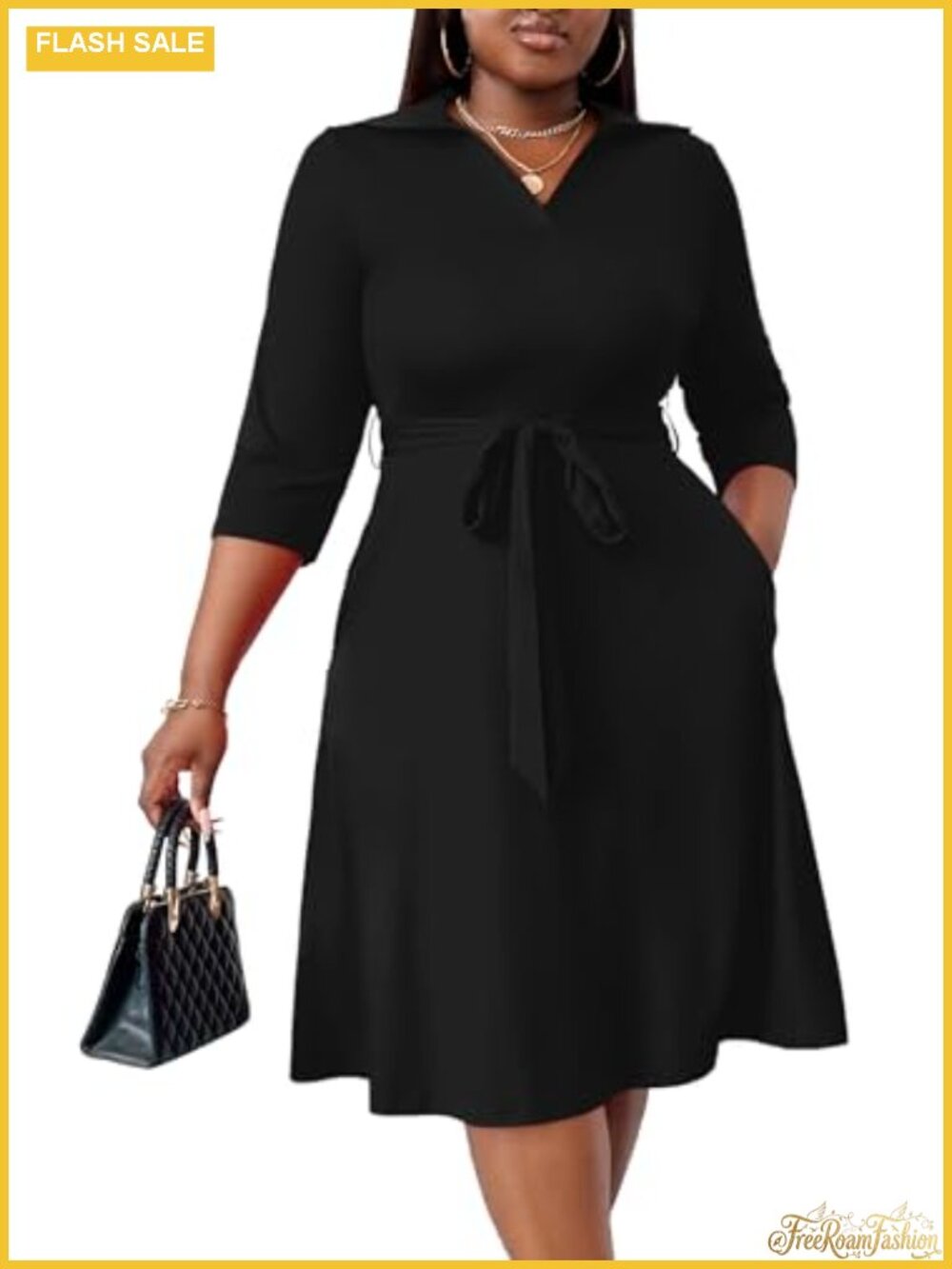 Plus Size African Print Midi Dress with Pockets & Belt Flutter Sleeve